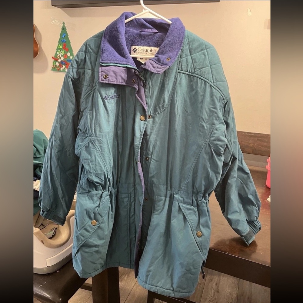 Teal 90s Vintage Women’s Large Columbia Ski Snowboard Jacket Long Cinch Waist